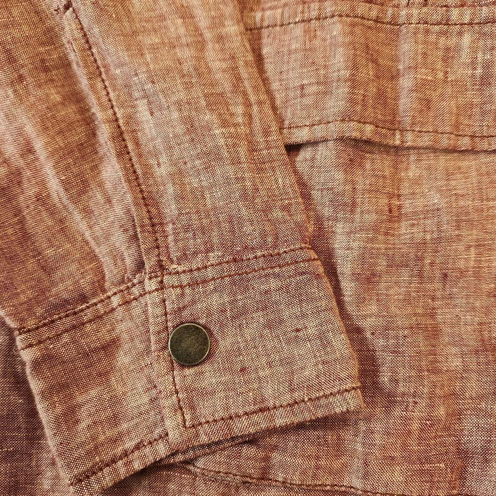 Women Heather Red 100% Linen Snap Buttons Utility Safari Jacket Size 2XL Summer - Picture 10 of 15